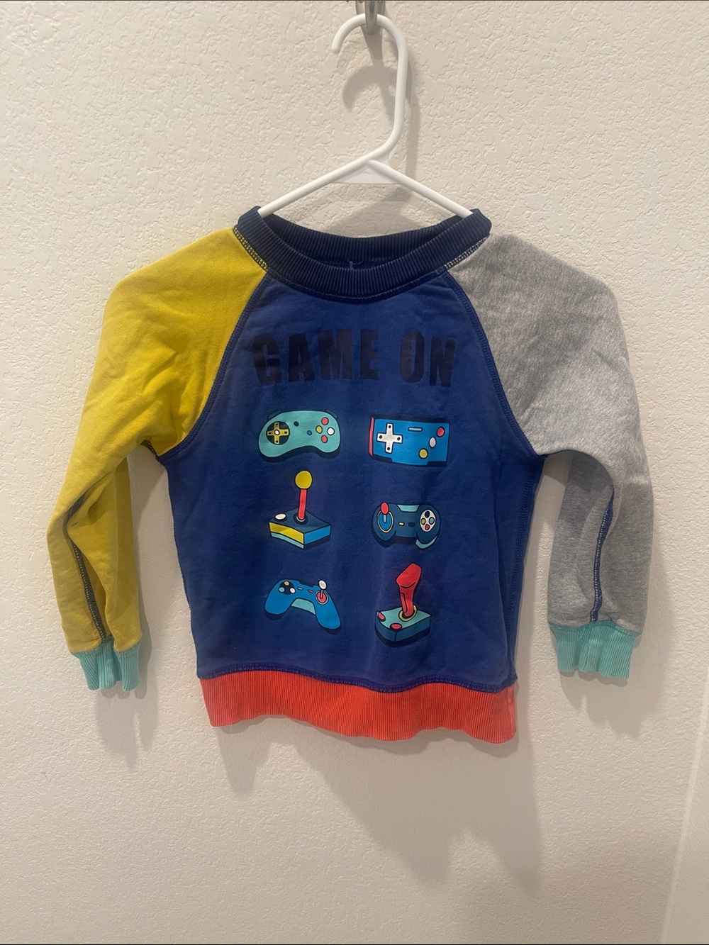 Hanna Andersson Colorblock "Game On" Graphic Pullover - Blue/Yellow/Gray